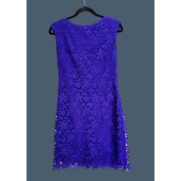 LAUREN RALPH LAUREN- WOMENS PURPLE/BLUE MIDI LACE BATEAU-NECK DRESS SIZE 6 - Picture 1 of 9